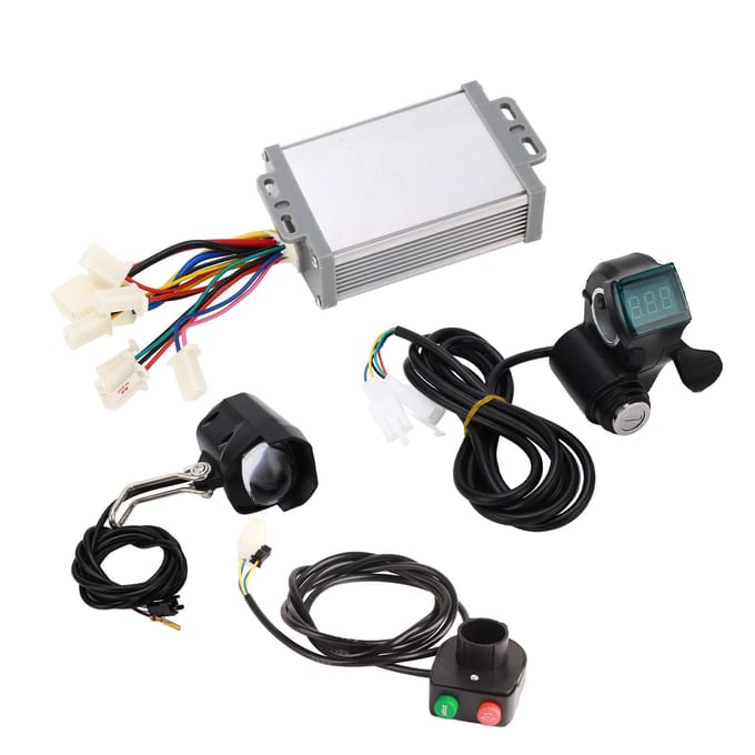 Elektrische Fiets Ombouwset 24V 1000W Geborstelde Controller Duimgashendel Schakelaar en Koplamp Kit black