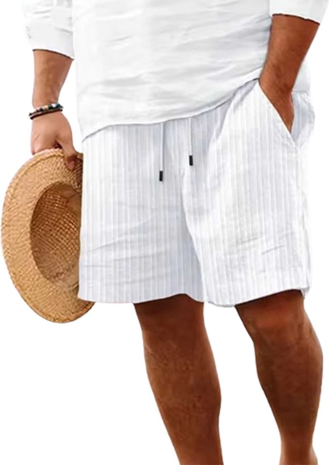 Korte broek heren Ibiza - Linnen Look - Wit - Vakantie - Zomer - Luxe