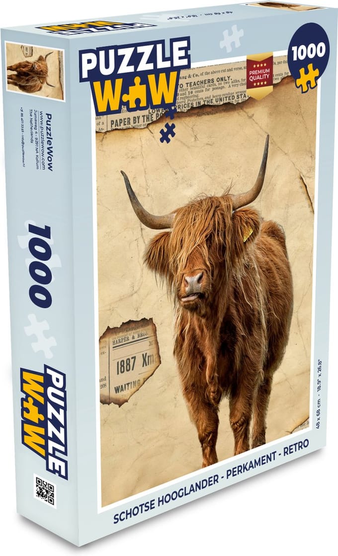 Puzzel Schotse hooglander - Perkament - Retro - Legpuzzel - Puzzel 1000 stukjes volwassenen