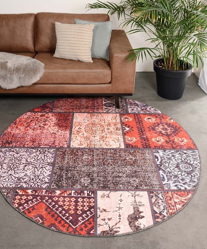 Patchwork vloerkleed rond - Fade No.1 rood/multi 250