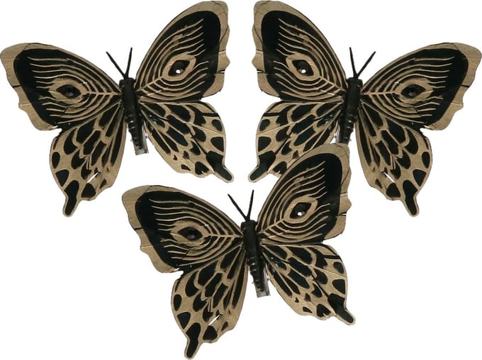 Othmar Decorations Decoratie vlinders op clip - 3x st - zwart - 12 cm - kunststof