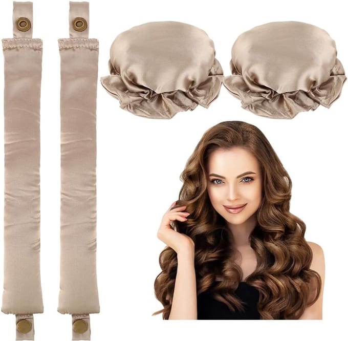 Set haarrollers en satijnen lint - krul je haar 's nachts Grey