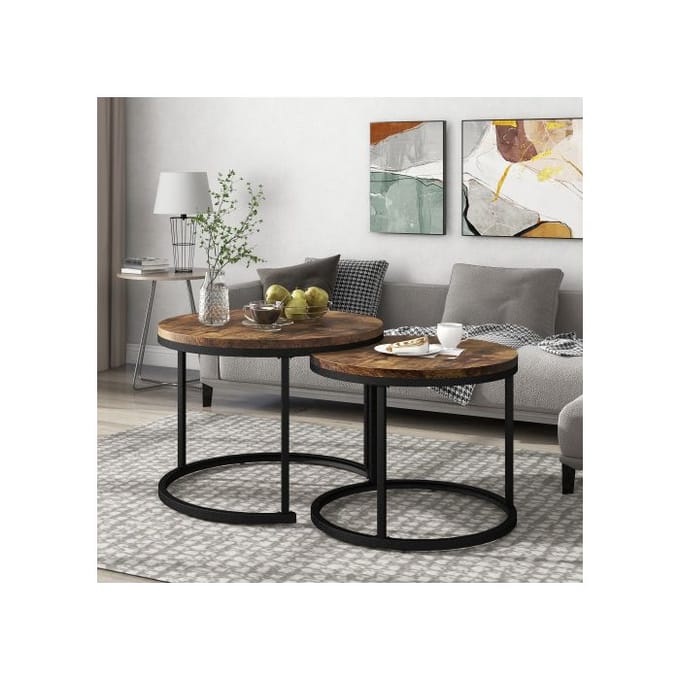 Table basse ronde - MUVOE - Lot de 2 - MDF - Métal - Design moderne