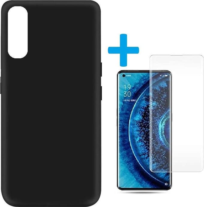 Silicone hoesje zwart met 2 Pack Tempered glas Screen Protector Geschikt voor: OPPO Find X2