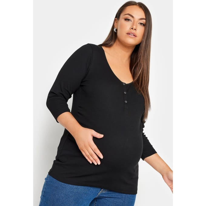 Bump It Up Maternity Geribbelde Top Met Drukknopen In Zwart Size 42