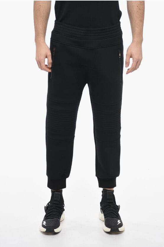 Skinny neopreen bikerbroek met lage taille in zwart