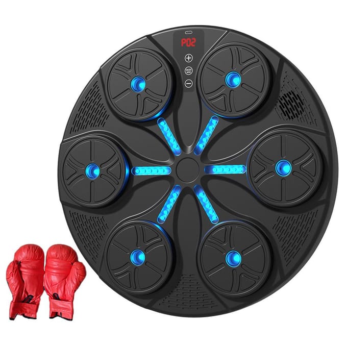 Machine de boxe musicale intelligente avec gants BT Équipement d'entraînement de mise au point de cible de boxe fixé au mur noir