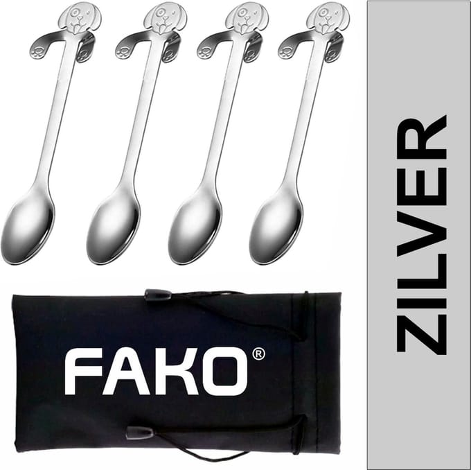 4x Theelepel / Koffielepel Hangende Hond - Zilver - 4 Stuks