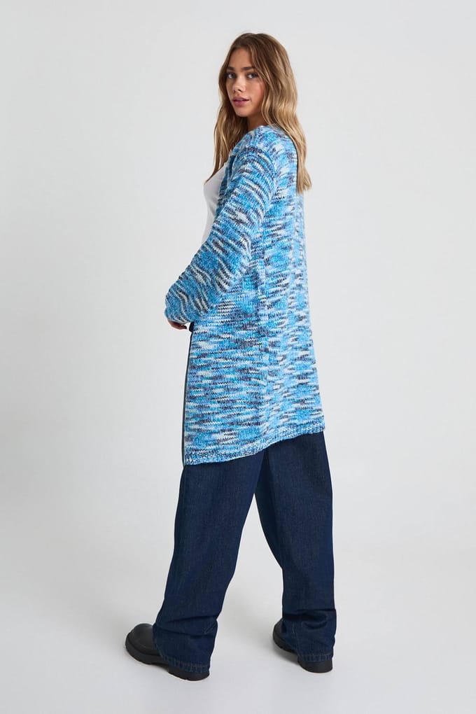 boohoo Dames Chunky Knit Blauw Marl Boxy Oversized Cardigan | Blue | Maat: Small