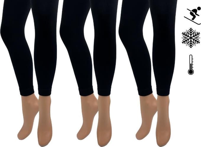 Thermolegging voor Dames - 3 Stuks - Fleecevoering - SQOTTON® - Zwart - Maat S/M