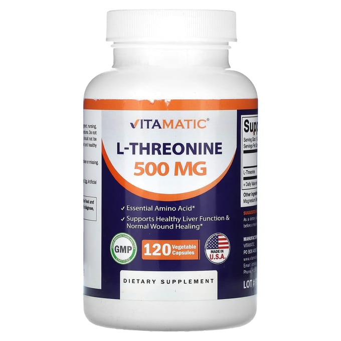 Vitamatic, l-threonine, 500mg, 120 plantaardige capsules
