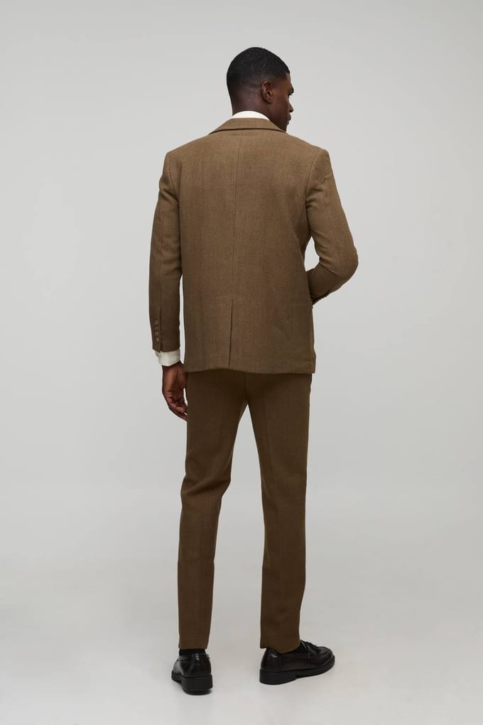 Straight Fit Wool Look Trouser | Mocha | Size 40