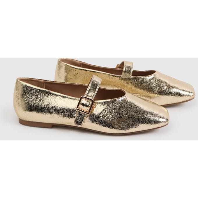 boohoo Dames Extra Brede Pasvorm Ballerina's Met Vierkante Neus | Goud | Maat: 37