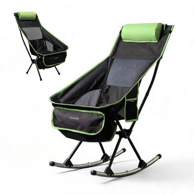 Chaise de camping pliante - INNOVAGOODS - 2 en 1 berçante/fixe - Dossier maille respirante - Coussin cervical zwart