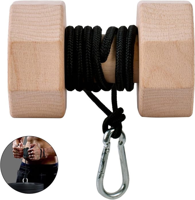 Polsroller Onderarmversterker - Grip Kracht Trainer - Krachttraining Verbeteren - Natuurlijk Houten Materiaal - 100 Pond Gewicht - Zeshoek