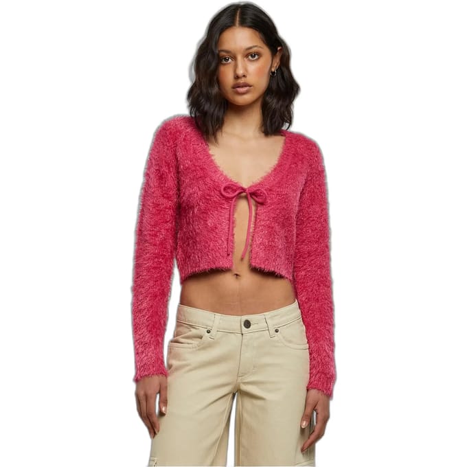 Urban Classics - Tied Cropped Feather Cardigan - XL - Roze