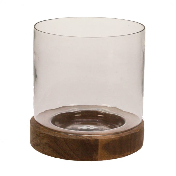 Votive glass with wooden base Ø16x17cm