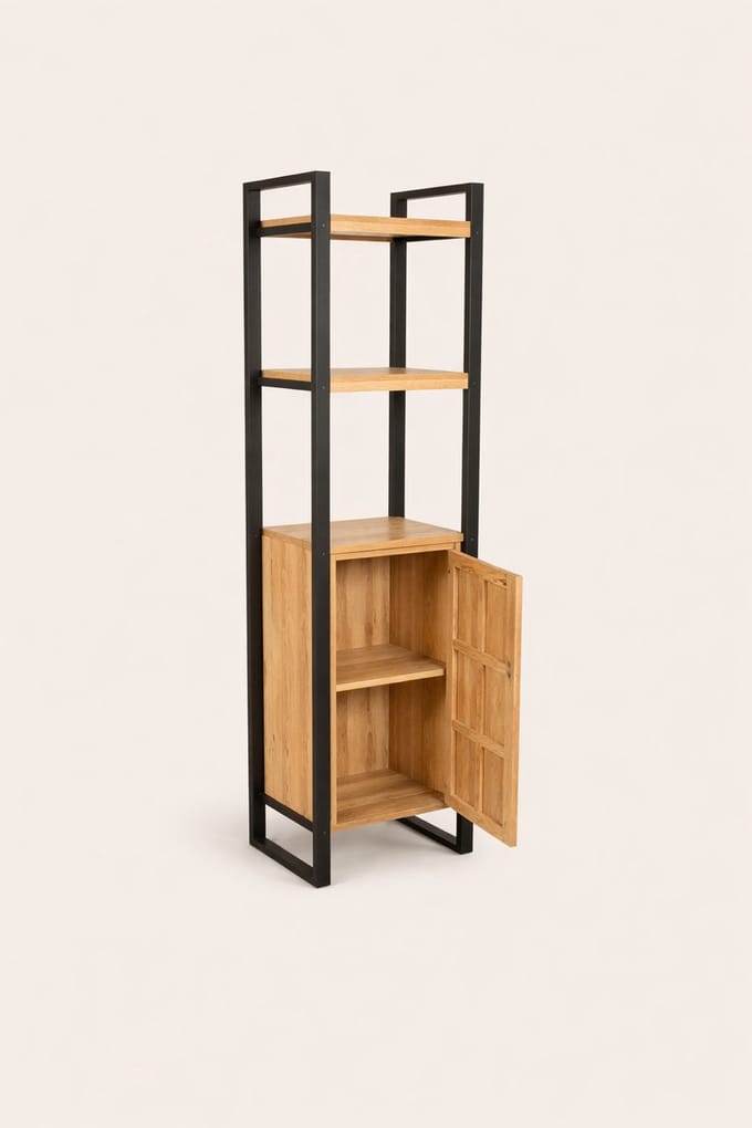 Boekenkast 55 cm Mangohout – 1 Deur – Industrieel