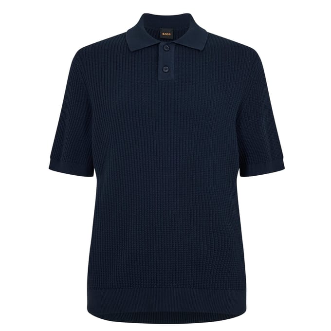 Boss Herenpoloshirt met geribde kraag (Donkerblauw)