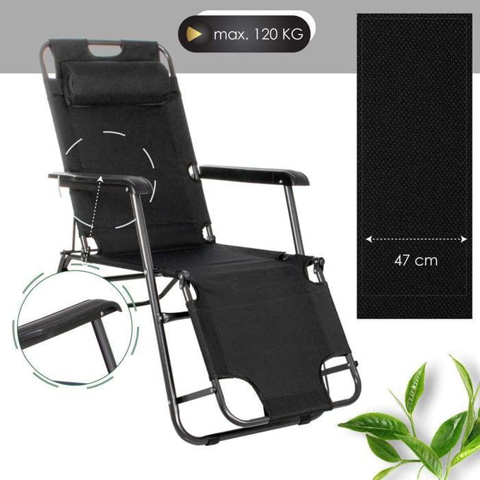 Springos Tuinstoel | Ligstoel | Opvouwbaar | Verstelbaar | Ergonomische Hoofdsteun | Zwart
