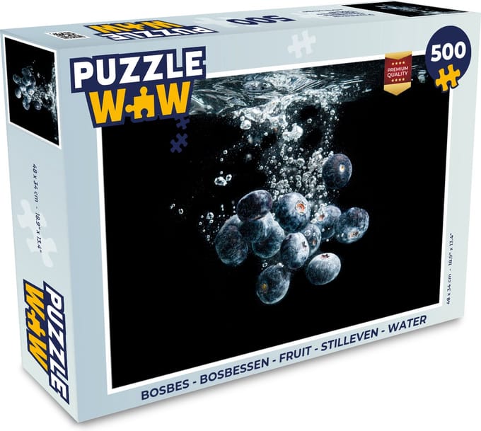 Puzzel Blauwe bessen - Fruit - bes - Stilleven - Water - Zwart - Legpuzzel - Puzzel 500 stukjes