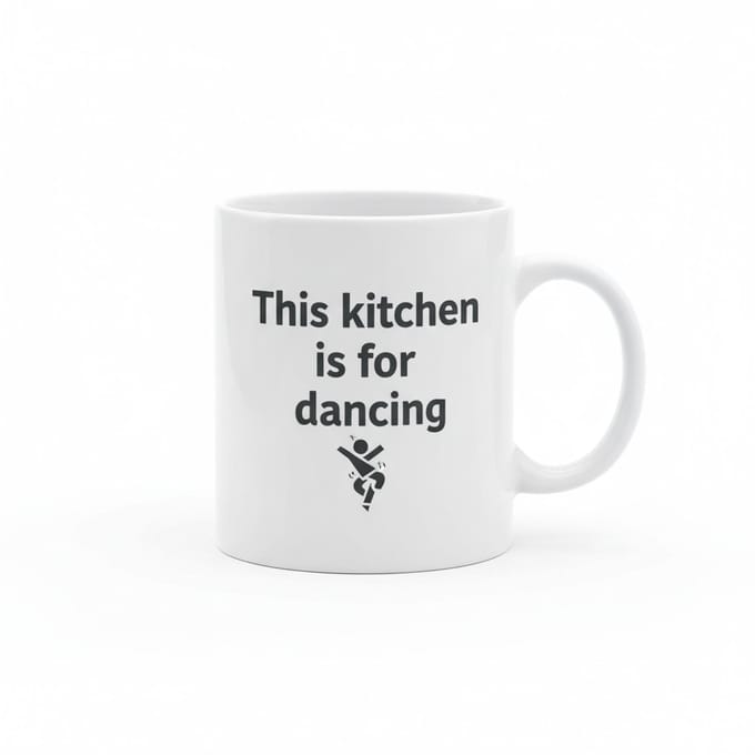 “This Kitchen Is for Dancing” Grappige Mok – Leuk Keuken & Koffie Cadeau – 330 ml Keramische Koffiemok