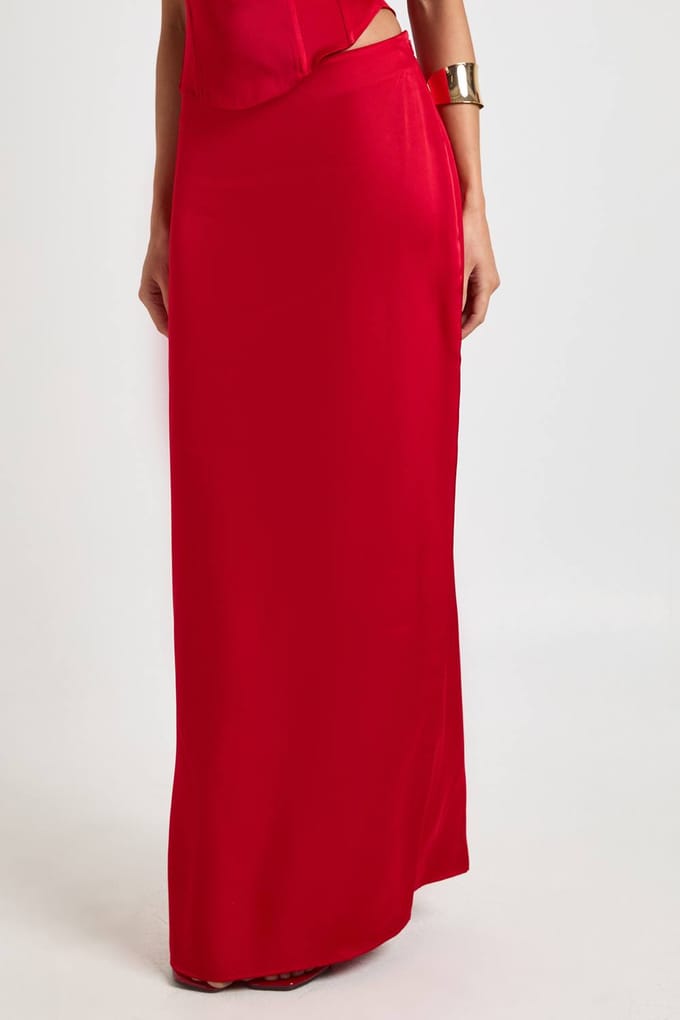 boohoo Dames Satijnen Zeemeermin Maxi Rok | Rood | Maat: 42