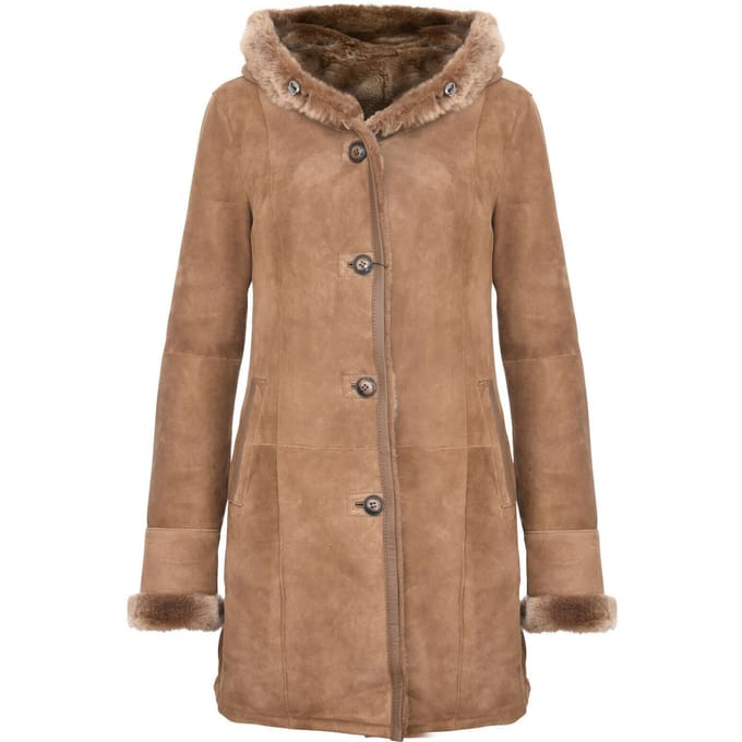 Dames suède merino schapenvacht parka jas-tripoli