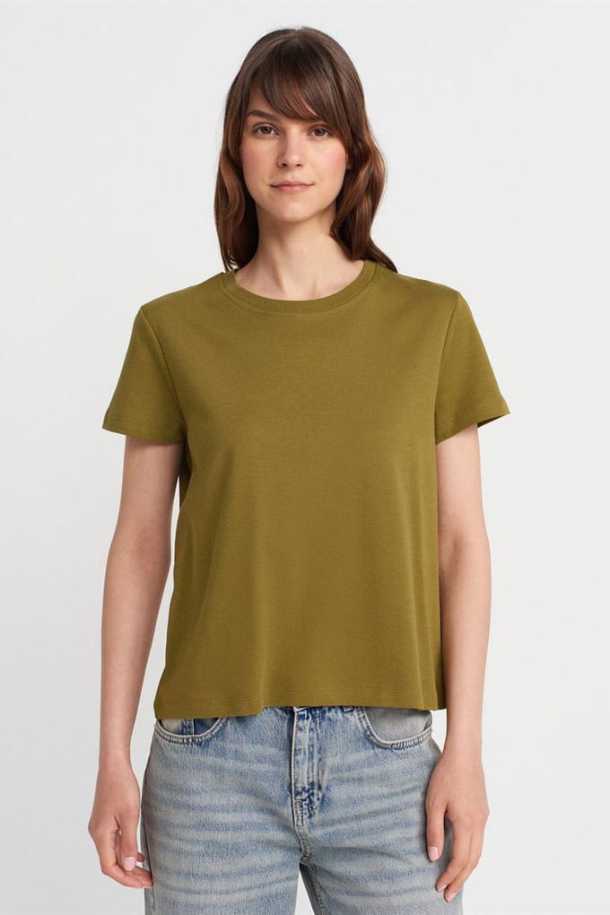 Dames Katoenen Ribbel Crewneck T-shirt