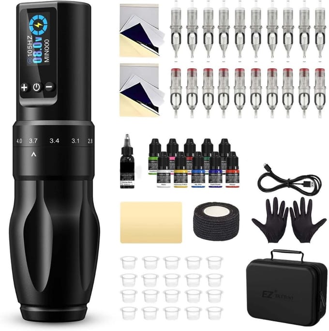 CLGP® Tattoo Machine met Accessoires - Tattoo kit Draadloos - Complete Set - Zwart