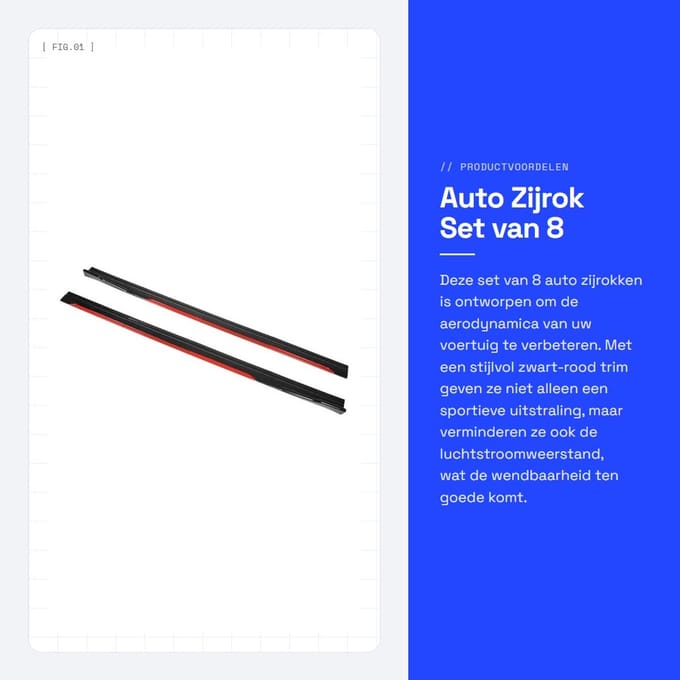 Dailygoods- Zijrok 8 Stuks - Styling Helder Zwart/Rood Trim - Splitters/Diffuser - Universeel voor Auto's - Vermindert Spatten - Verbeterde Maneuvreerbaarheid