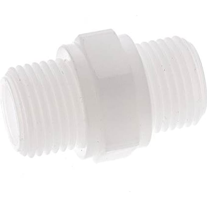 Dubbele Nippel G1/2'' Polypropyleen (PP) 10bar FDA 27mm Hex
