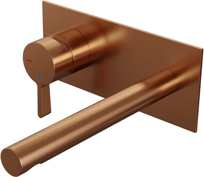 Brauer Copper Edition inbouw wastafelmengkraan met rechte uitloop en afdekplaat model E2 koper geborsteld PVD