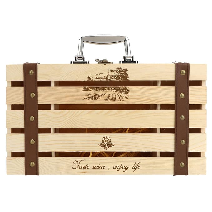 Houten Rode Wijnkist Uitgehold Rechte Bar Wijn Geschenkdoos Container voor 2 Flessen Wijn beige