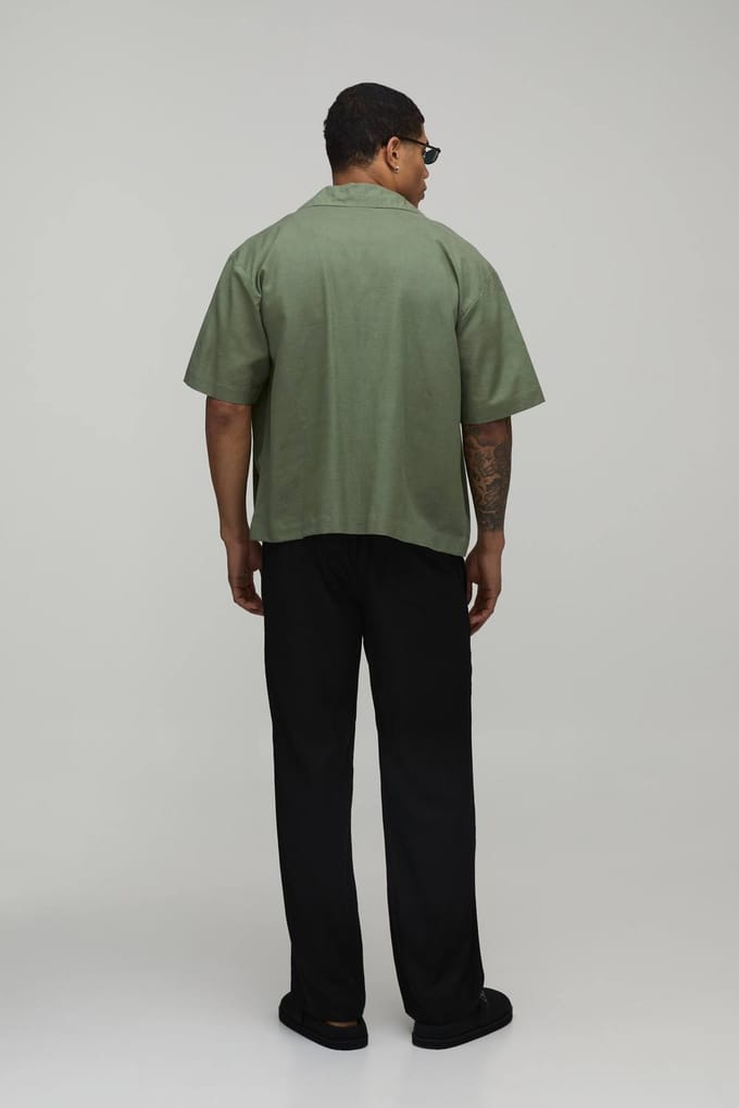 Half & Half Taille Relaxed Fit Linnen Mix Pantalon | Black | Size Large
