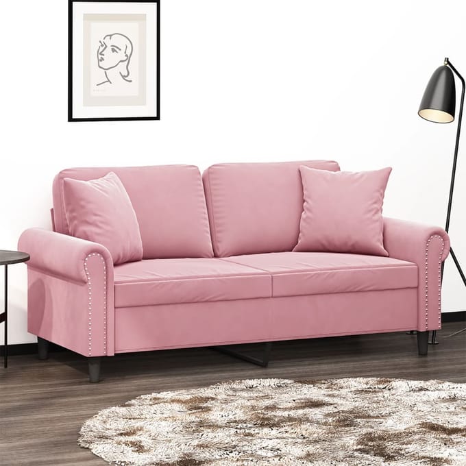 vidaXL - Tweezitsbank - met - sierkussens - 140 - cm - fluweel - roze