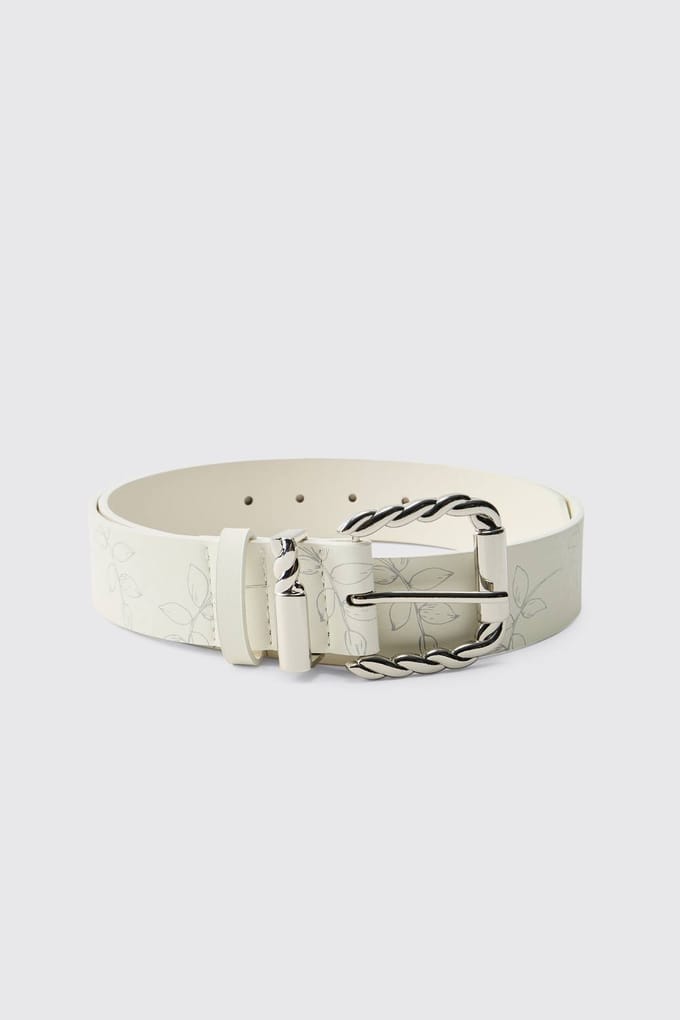 Pu Riem Met Bloemenprint | Ecru | Size Small