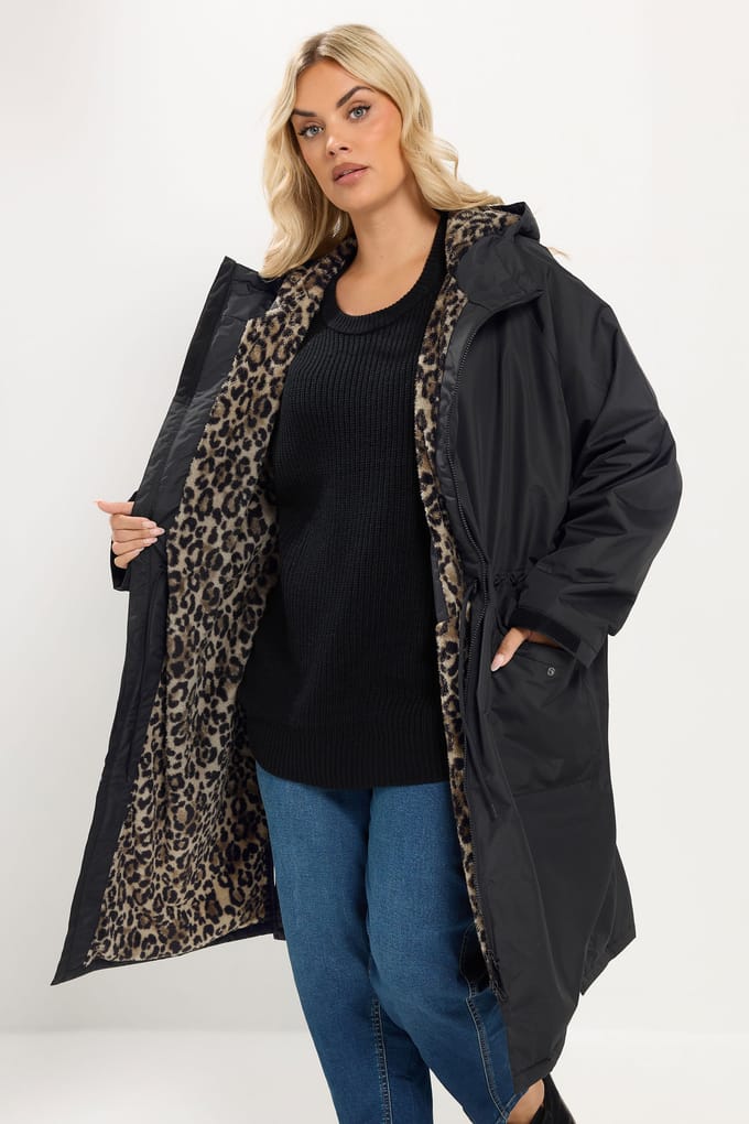 Yours Zwarte Omkleedjas Met Luipaardprint En Voering Size 54-56