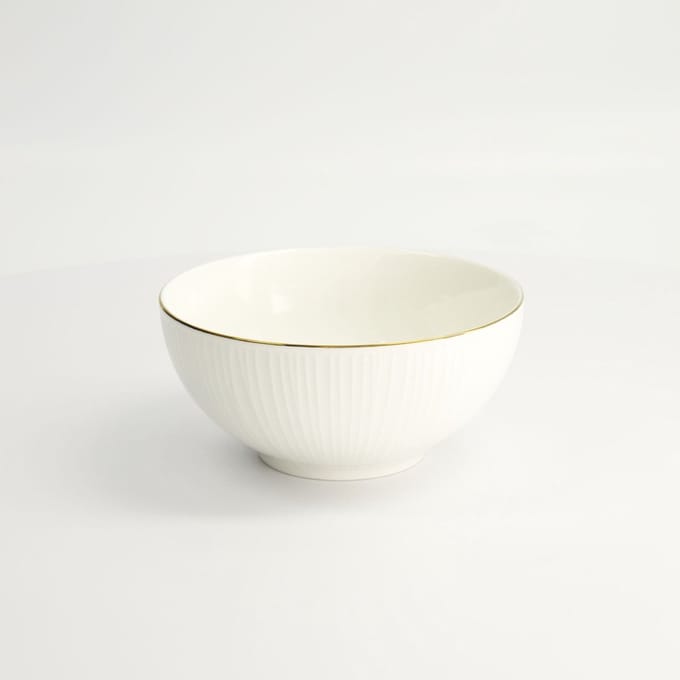 Tokyo Design Studio - Nippon White - Goude Rand Kom 15x7cm 550ml Lijnen Wit Goud (3 ex)