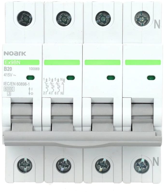 Noark installatieautomaat 3-polig+nul 20A B-Kar (Ex9BN 3PN B20)