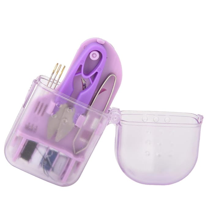 Prachtige en Draagbare Mini Macaron Kleur Plastic Naaigereedschapskist Naald Schaar(Paars) white