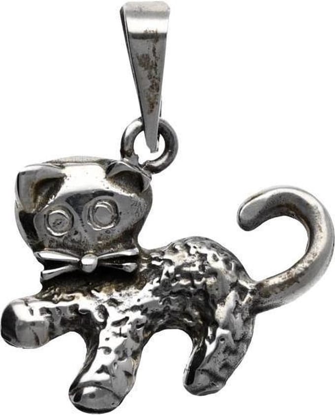 Zilveren Poes groot kettinghanger