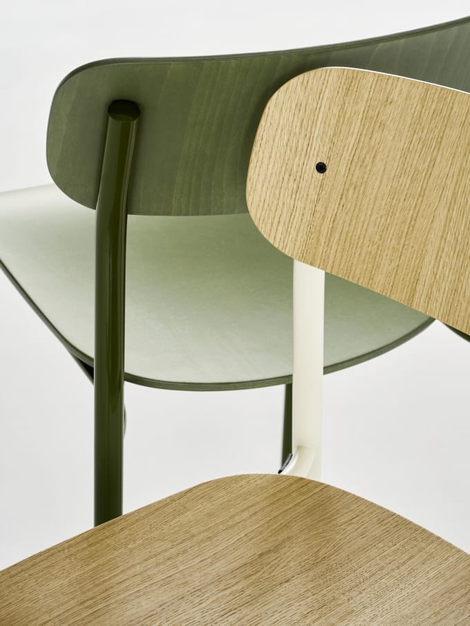 Thonet S 243 Stalen buisstoel - eiken helder gelakt - parelwit