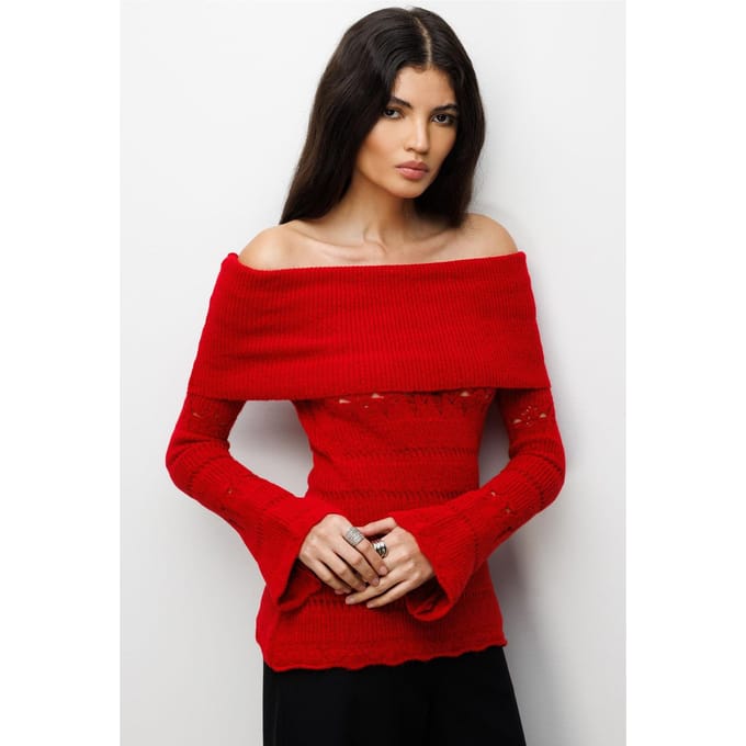 Off-shoulder Gerepte Trui met Uitsnijdingen