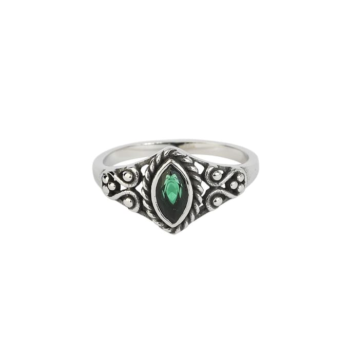 etNox Ring - Green Navette - voor Vrouwen - zilverkleurig