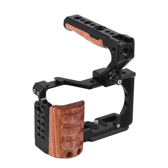 Andoer Camera Cage + Top Handle Kit Aluminiumlegering Video Cage met Cold Shoe Mount 1/4 Inch & 3/8 zwart