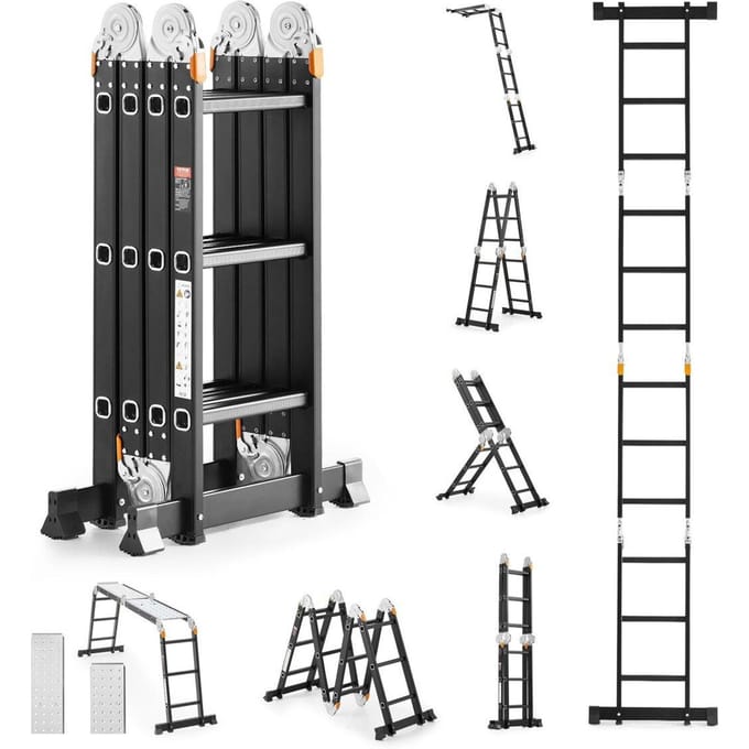 Multifunctionele Opvouwbare Ladder 7-in-1 3 Treden 12ft met Steigerplank