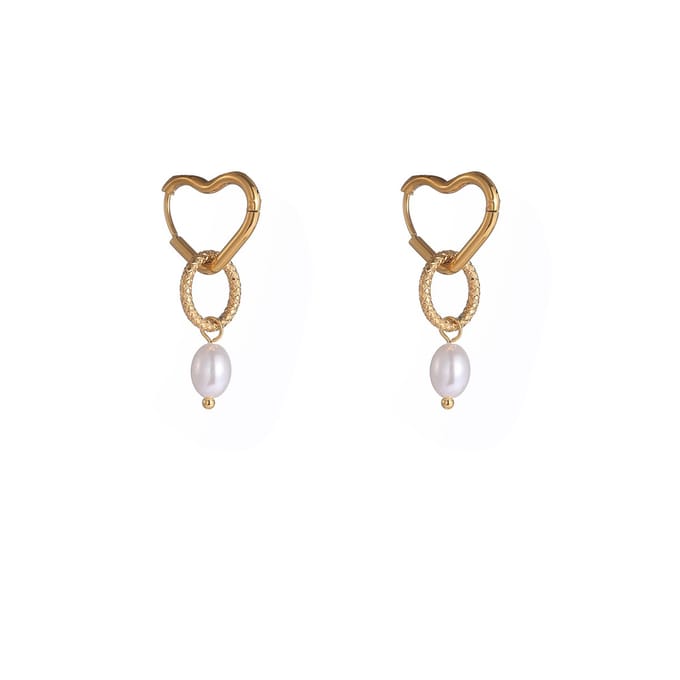 Go Dutch Label Oorhangers Double Pearl Hoop Goudkleurig
