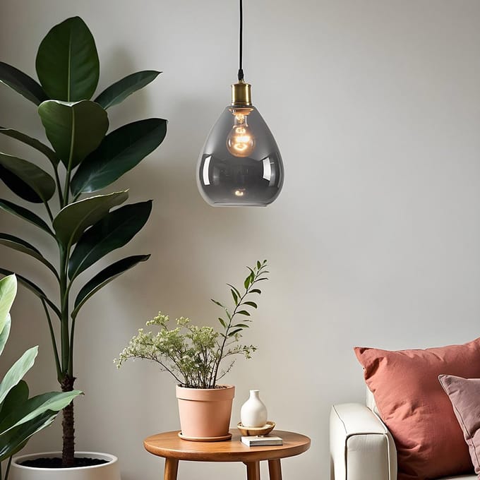 LumenXL 1-lichts hanglamp Verona smoke - druppel egaal glas