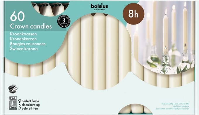 Bolsius - Kroonkaarsen - Ivoor - 60 stuks